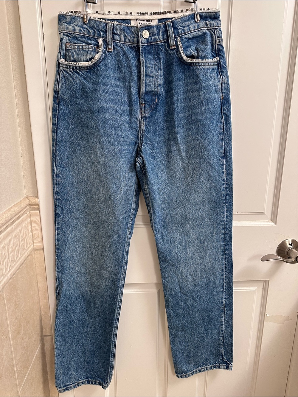 Reformation women’s Straight-Leg Blue Denim Jeans